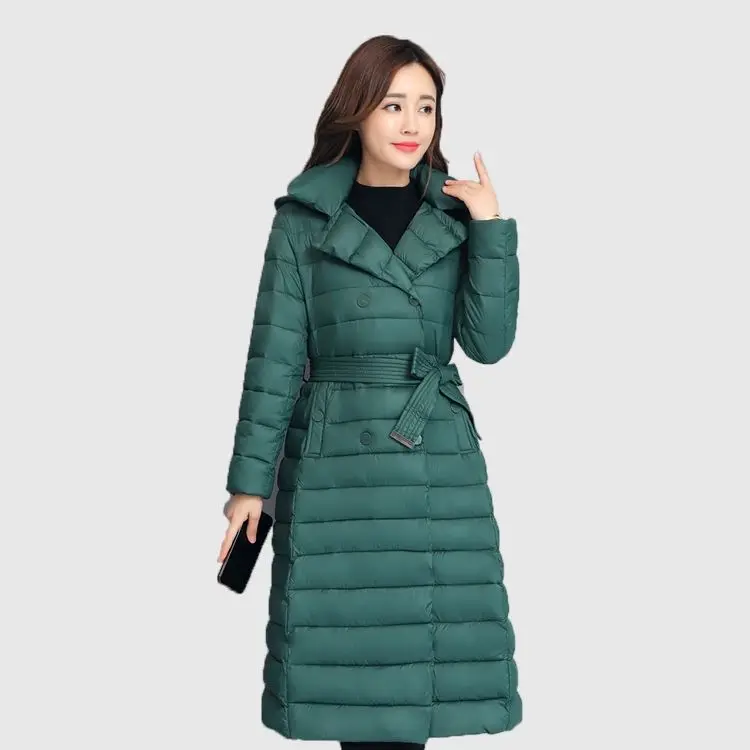 Women's Clothing New Korean Cotton Coat Belt Mid-length Cotton Jacket Lightweight Outerwear Slim Quilted Down Cotton Jacket