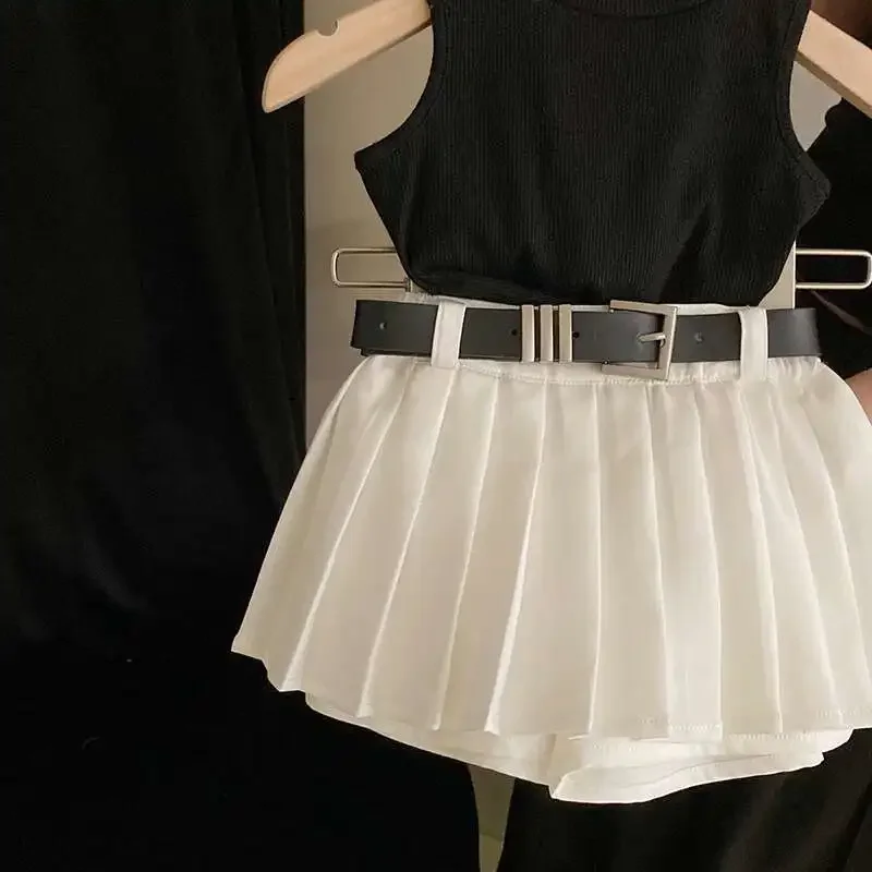 Childrens Clothing 2025 Summer New Girl\'s Fashion Tank Top Sweet Cool Fashion Skirt Set Baby Girl Sweet Simple Clothes
