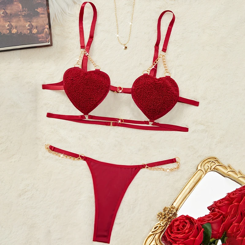 2Pcs For Women Sexy Fashionable Metal Chain Complex Craftsmanship Front Button Sex Hollow Out Underwear Sexy Lingerie Suit - Image 5