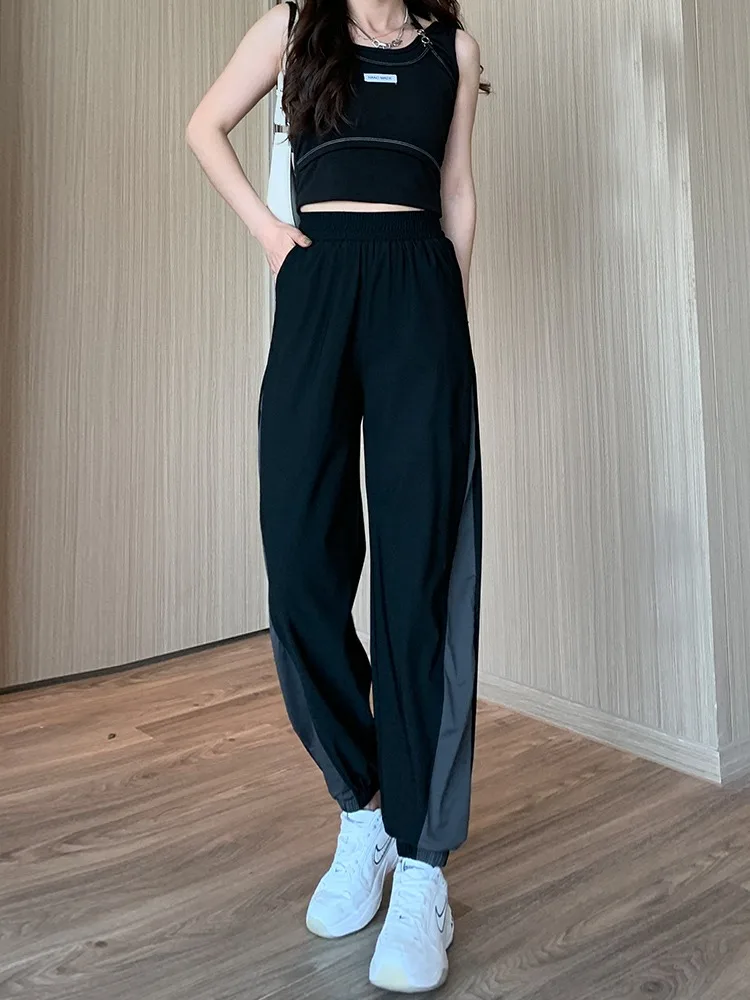 

Женские спортивные брюки Ice Silk Qui Dry, новинка 2023 года, летние, тонкие, с высокой талией, прямые, свободные, повседневные, в стиле Harlan