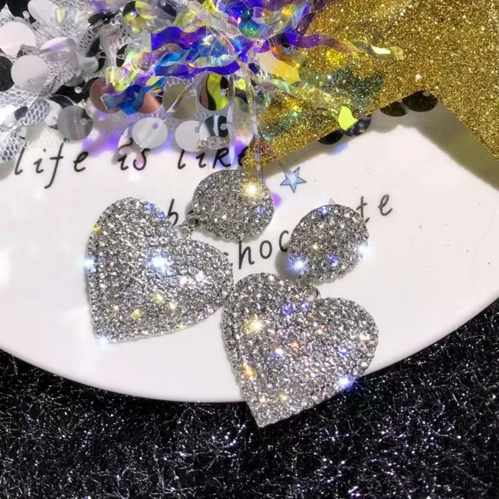 Full Diamond Full Diamond Heart Earring Sweet Elegant French Earrings New Trendy Design Fresh Earrings Accessories Daily Life