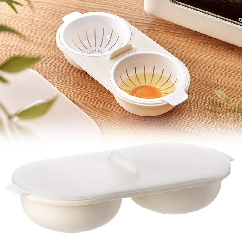 Microwave Egg Poacher Food Grade Cookware Double Cup Egg Boiler Kitchen Steamed Egg Set Microwave Ovens Cooking Tools