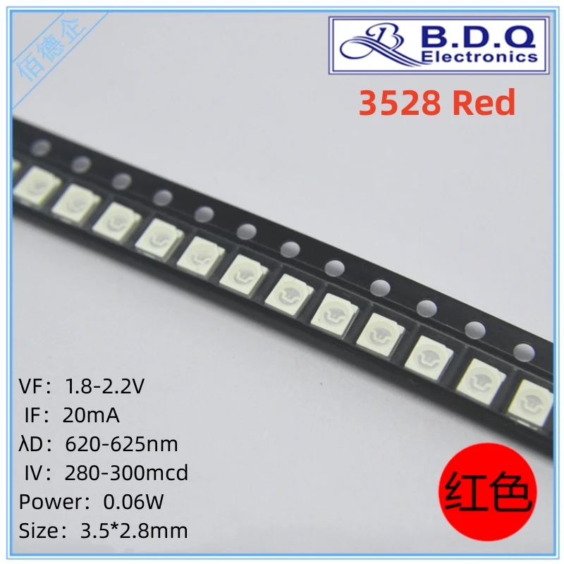 3528 레드 LED 램프 비즈, SMD LED 조명, 크기 1210 발광 다이오드, 고휘도 품질, 620-625nm, 100 개