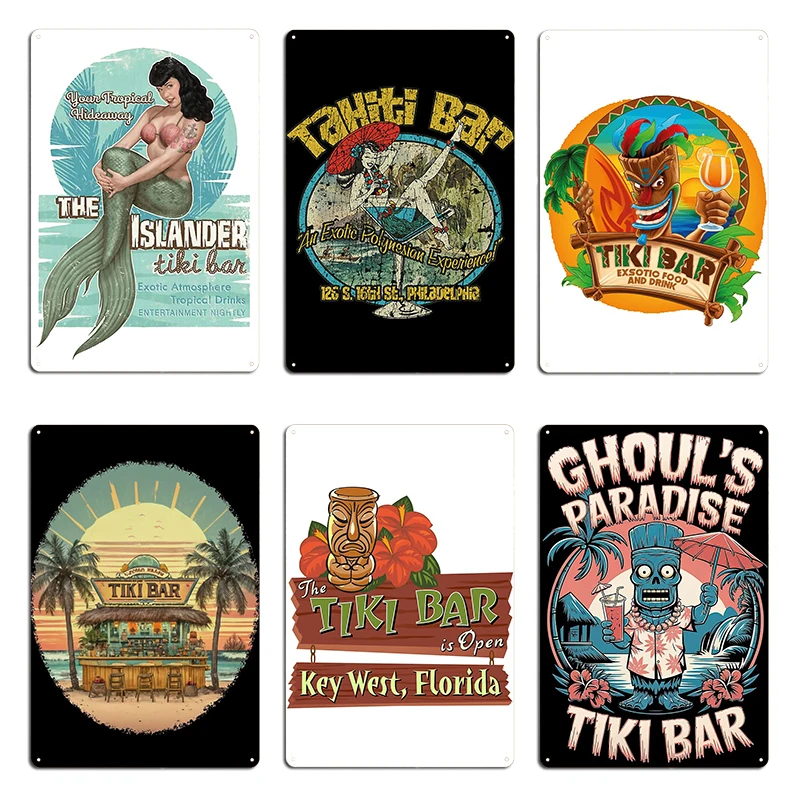 The Islander Tiki Bar Bettie Page Mermaid Metal Plaque Garage Customize Wall Decor Living Room Tin Sign Poster
