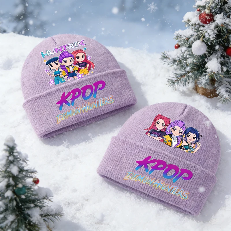 

Kpop Demon Hunter saJaboys Knitted Winter Hats for Kids Keep Warm Beanies for Boys Girls Windproof Cold Proof Pullover Hat