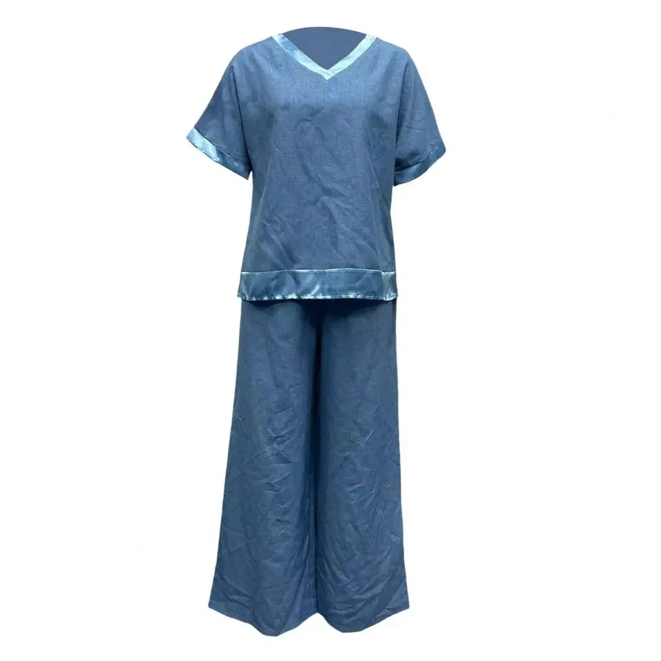 

Elegant Wide-leg Pants Two-piece Set Women 2026 Spring Half Sleeve Solid Loose Outfit Summer V Neck Casual Suit Loose Lounge Set