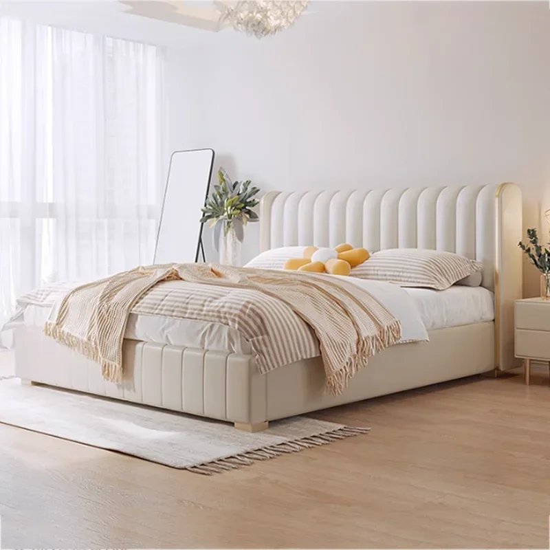 

Purple Simple Double Bed Custom White Fabric Nordic Modern Storage Loft Beds Bedroom 180X200 Cm For Letto Matrimoniale Furniture