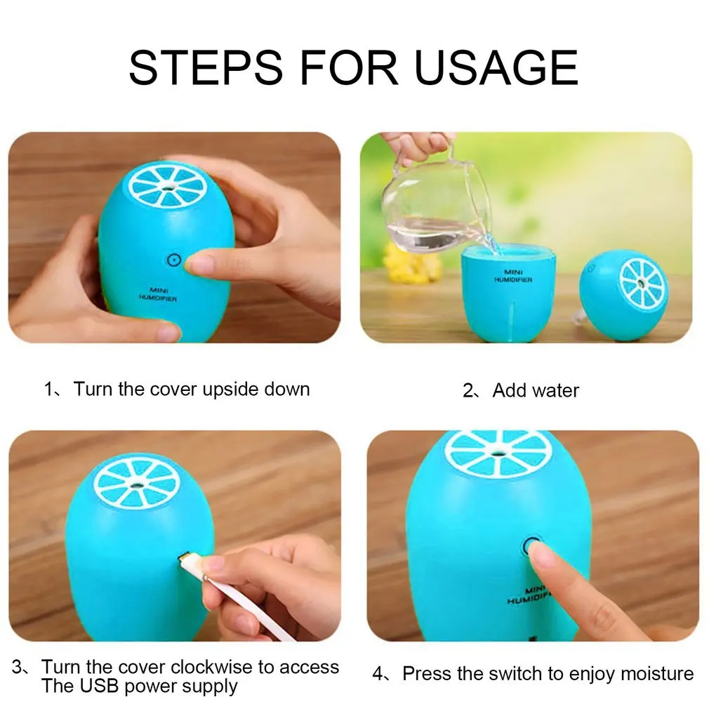 Hot 180ml Water Air Humidifier Ultrasonic Mini Lemon Shape Diffuser Mist Sprayer For Office Home Car LED Night Light Purifier