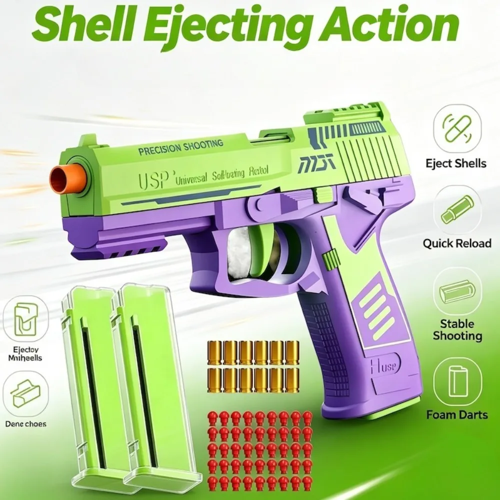 USP Shell Ejecting Soft Bullet Toy Gun Continuous Shooting Outdoor CS Game Toys for Adults Christmas Gift