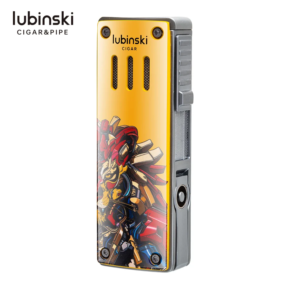 LUBINSKI Cigar Lighter Single Jet Flame Chinese Style Mechanical Cigar Lighter Multifunctional with Puncher