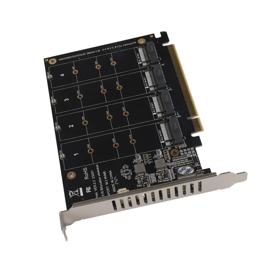 Stable 4 Port M.2 PCIE Adapter Card Plug and Play PCIE X16 SSD Converter Card 4 x 64Gbps Host Controller Card Gaming PC