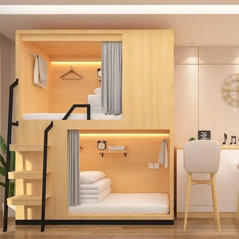 A  Bunk Bed Student Dormitory Bunk Bed Youth Hostel Upper and Lower Bunk Solid Wood Bed