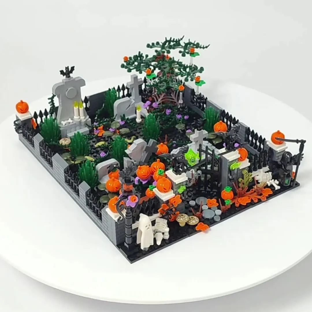 

Хэллоуин MOC кладбище строительные блоки настенный надгробие череп призрак гроба кирпичи игрушки креативные подарки для детей, совместимые с LEGO