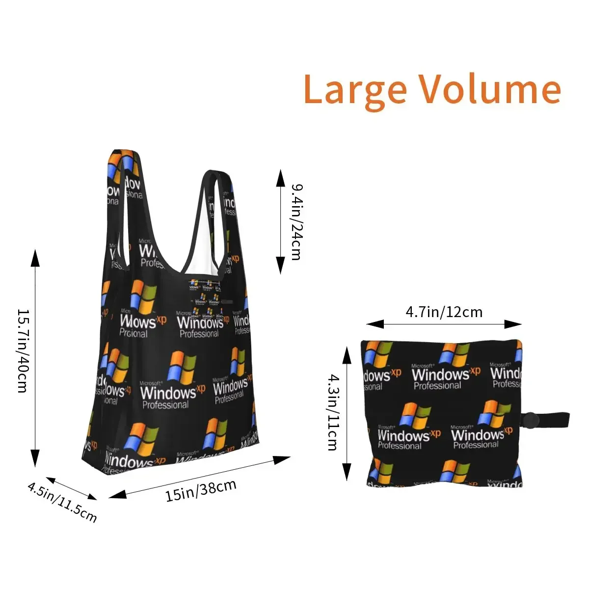 Windows XP Shopping Bag Portable Tote Bags Foldable Shoulder Shopper Bag Grocery Handbag