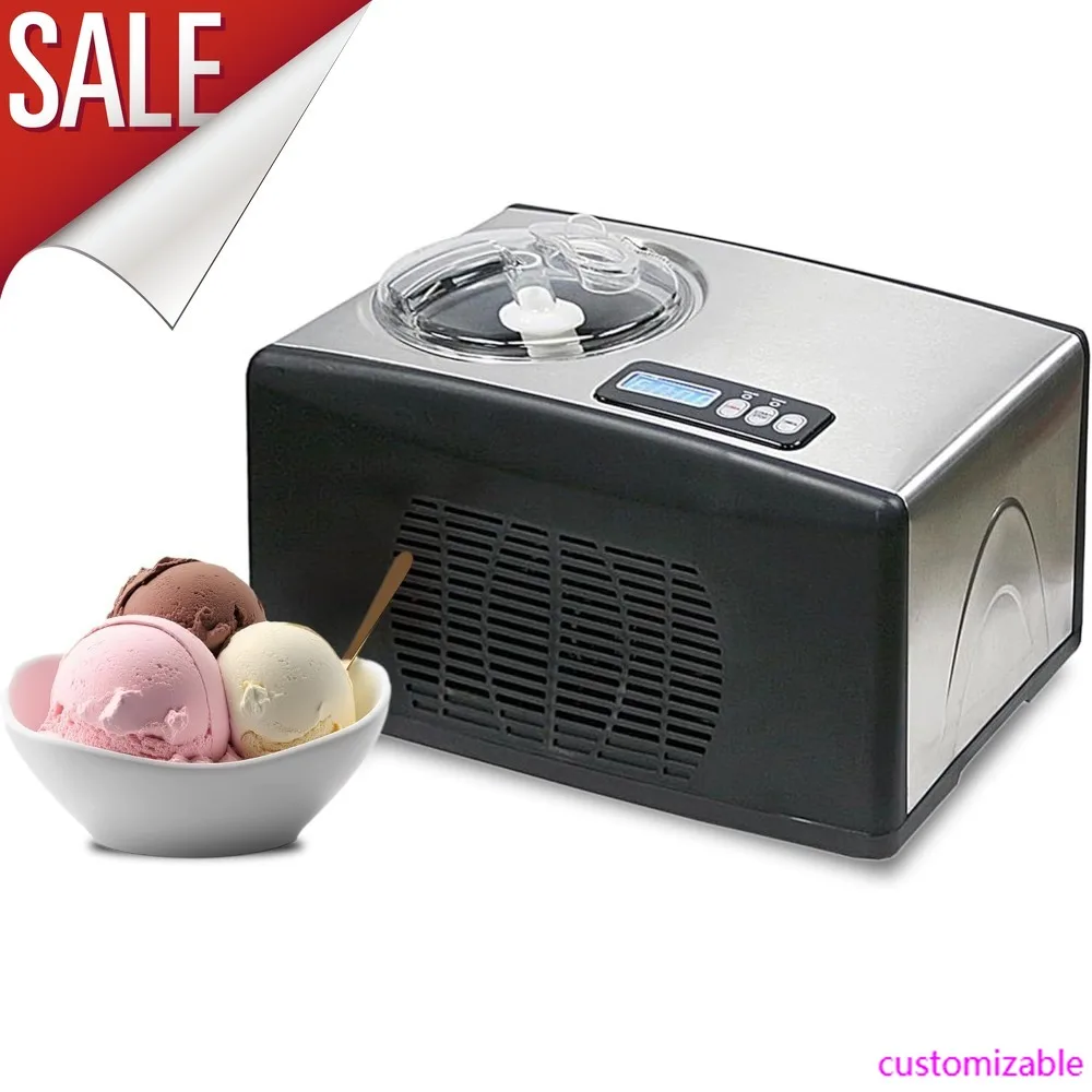 

Sale-Ice Cream Maker Machine 1.6 Qt. Automatic With Built-In Compressor, LCD Digital Display & Timer, No Pre-Freezing, ICM-15LS,