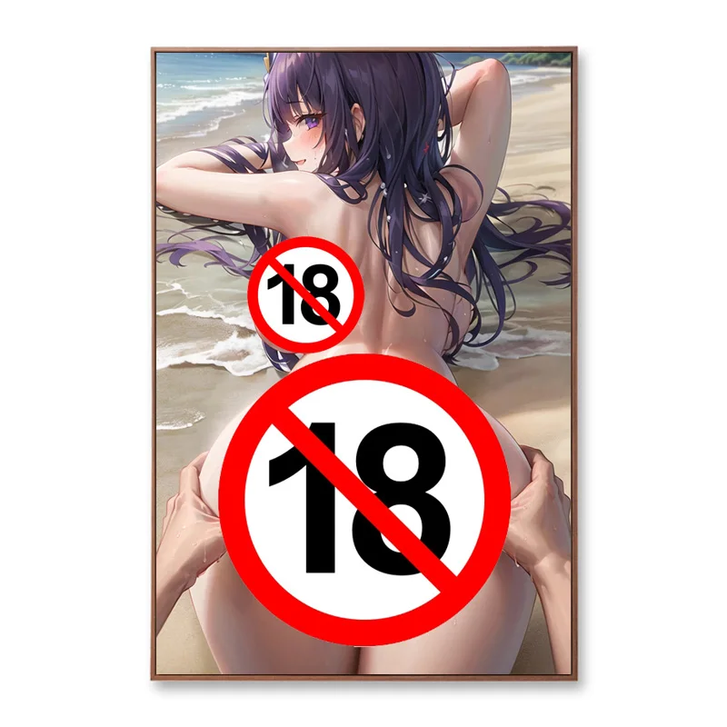 Anime Beach Sexy Bikini Girl Raiden Shogun Nude Woman Uncensored Posters Canvas Print Wall Art Home Decor Paintings No Frame