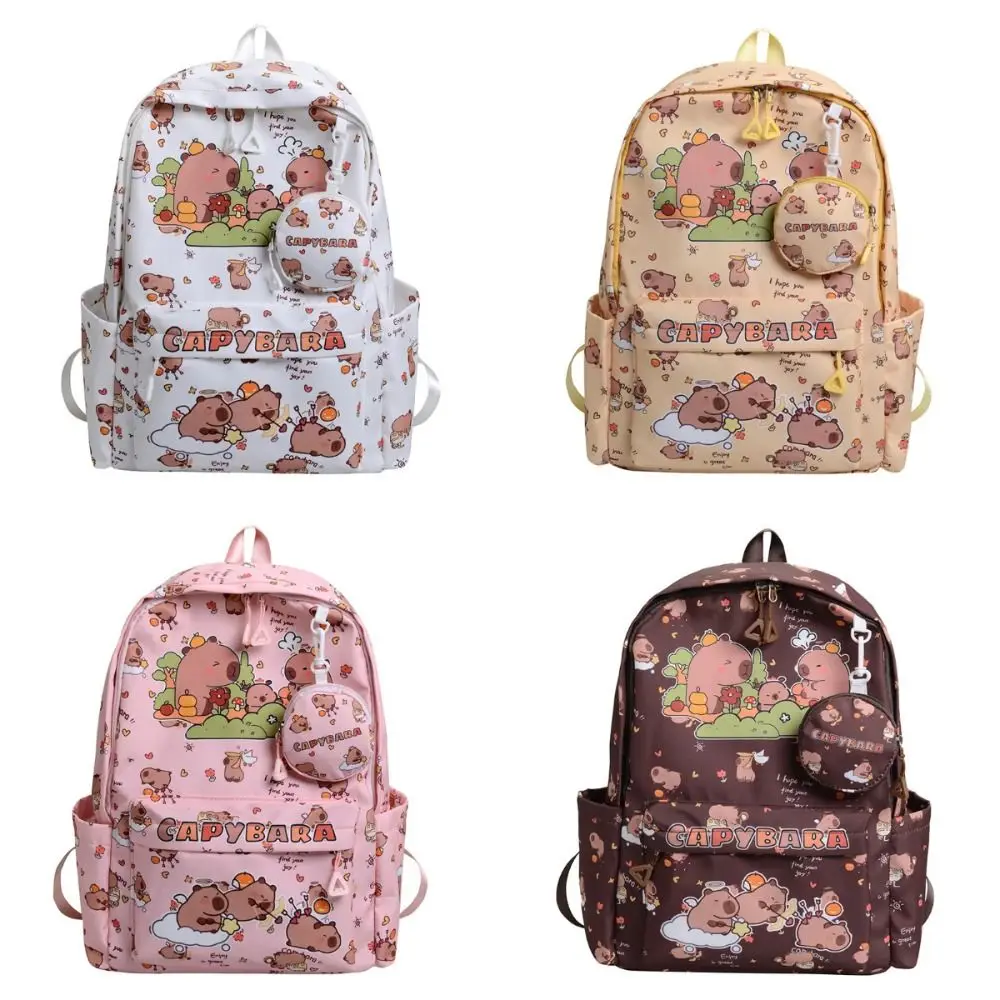 

Multi-Compartment Capybara Backpack Waterproof Wide Straps Children's Shoulder Bag with Small Bag Lightweight