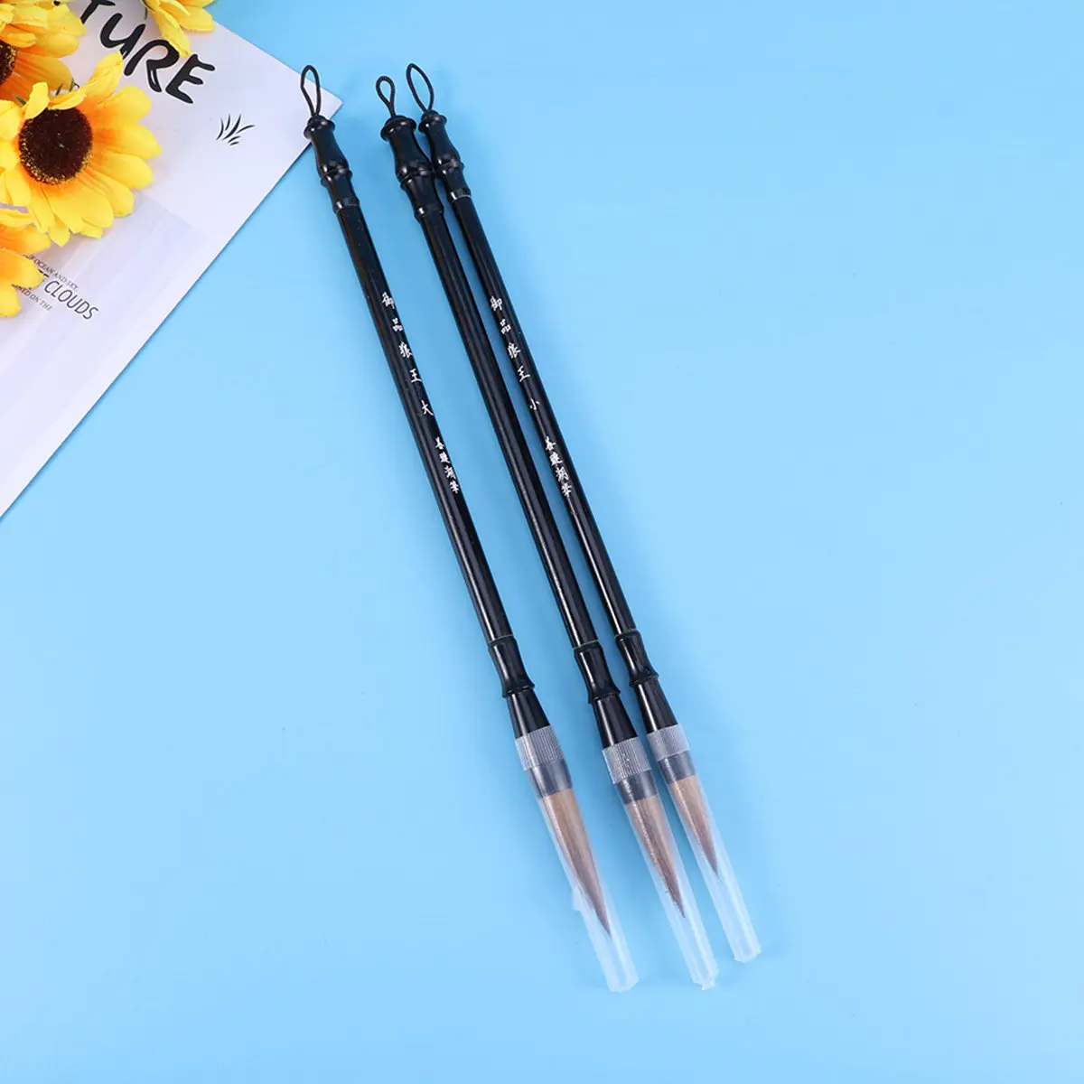 

3Pcs Wolf Hair Writing Brush Set Chinese Calligraphy Tools Black Brown Wood Handle 28Cm 27.2cm 26.8cm Ideal for Beginners