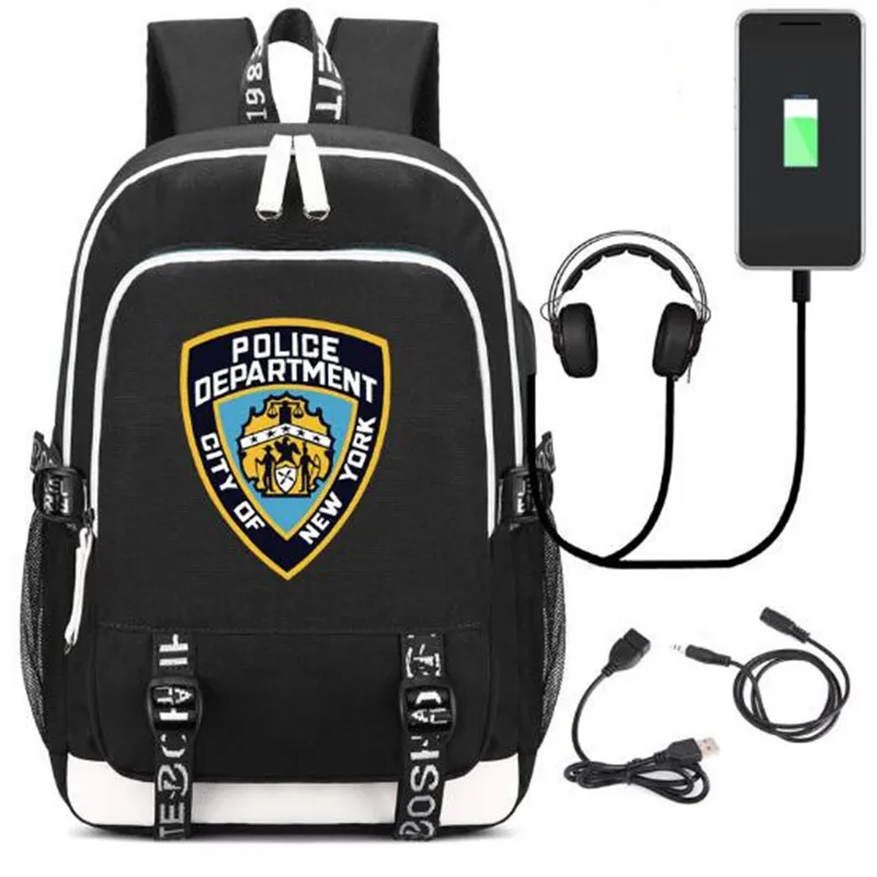 

New York City Police Department Rucksack Bag w/ USB Fashion Port and Lock Teenagers Student School travel Shoulder Laptop Bag