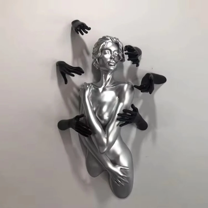 Modern Home Art Museum Interior Wall Decoration Life Size Fiberglass Resin 3D Wall Female Sculpture