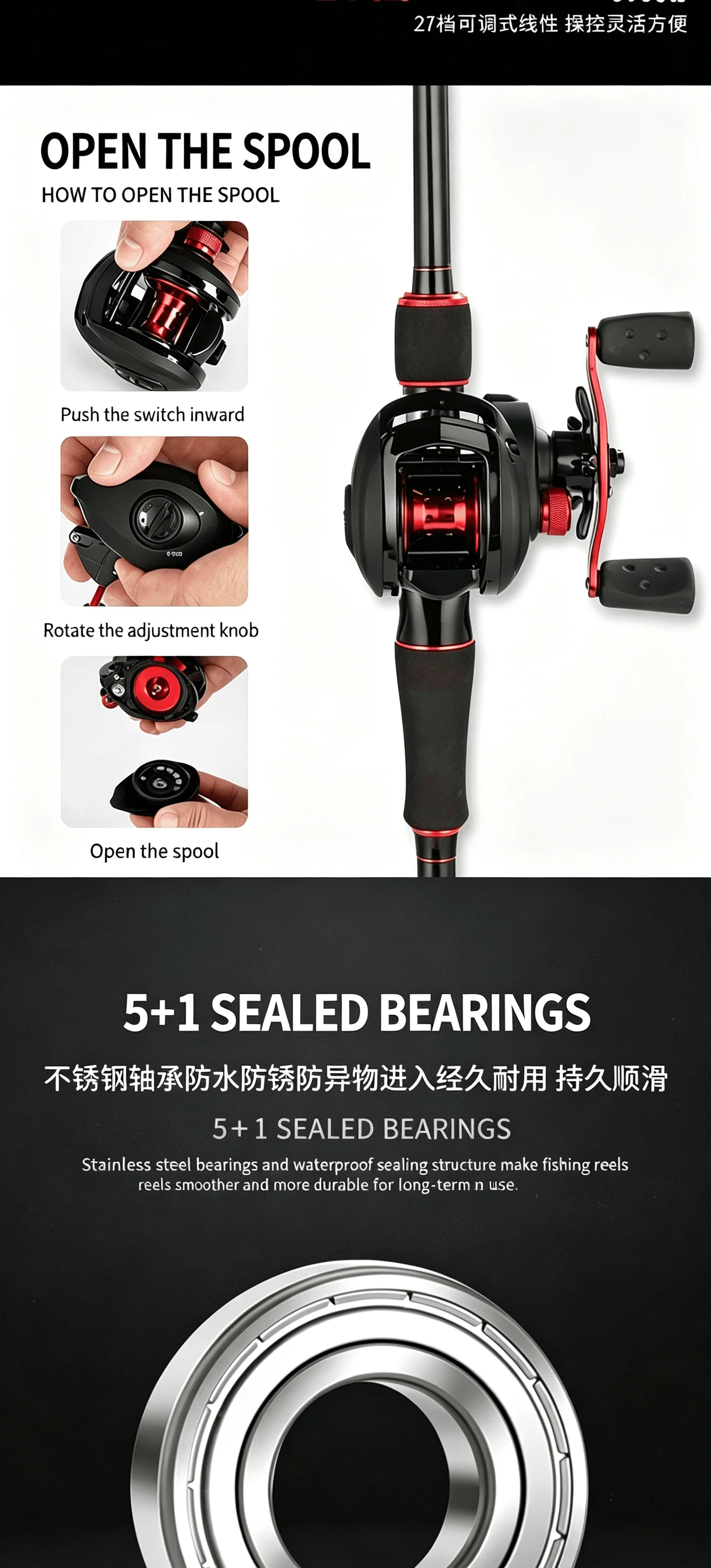 Abu Garcia BLACK MAX3 Low-Profile-Baitcast-Waterdrop-Rad, Vollmetall-Spule, Weitwurf-Anti-Explosions-Schnur, Sub-Fishing-Rad – Detail 8