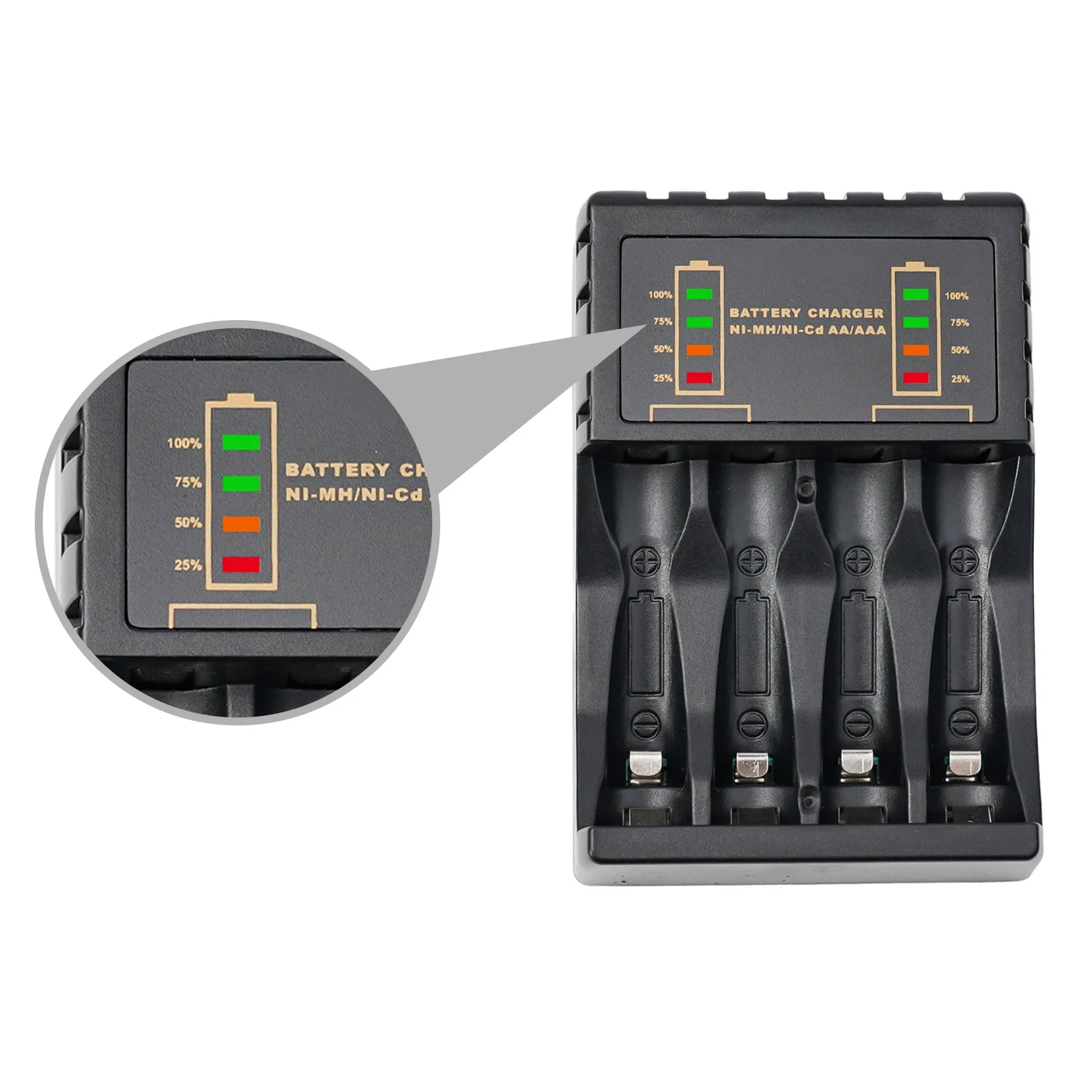 User Friendly and Compact Battery Charger for AA AAA Rechargeable Batteries 4 Slots Reverse Polarity Detection