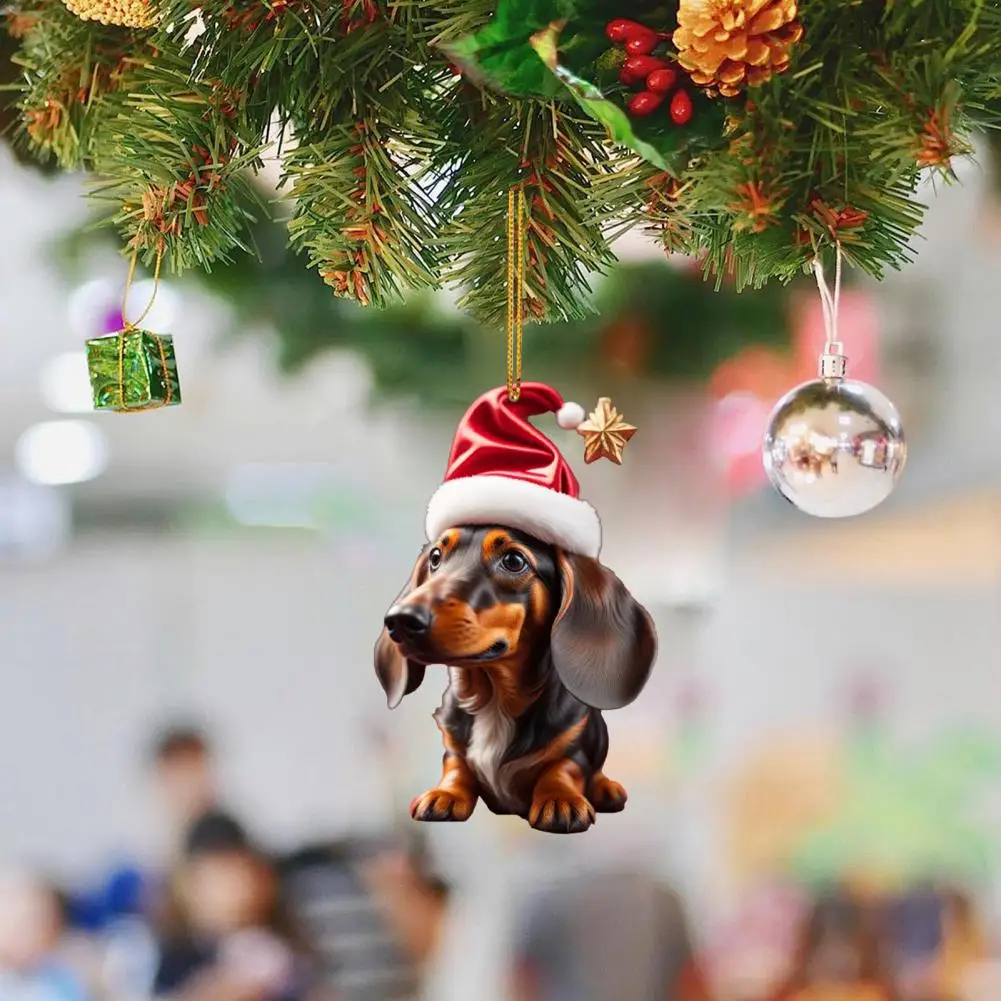 Cartoon Puppy Pendant Christmas Funny Sausage Dog Car Decoration Pendant Acrylic Flat Christmas Tree Pendant 2024 Noel Navidad