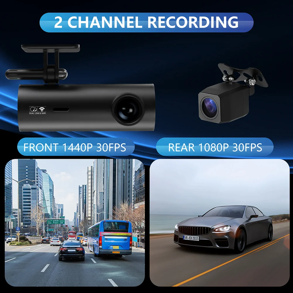 Car DVR Black Box Mini Camera Dashcam Front And Rear 4K Dash Cam For Car 24 Hour Parking Monitoring Loop Recording Voice Prompts