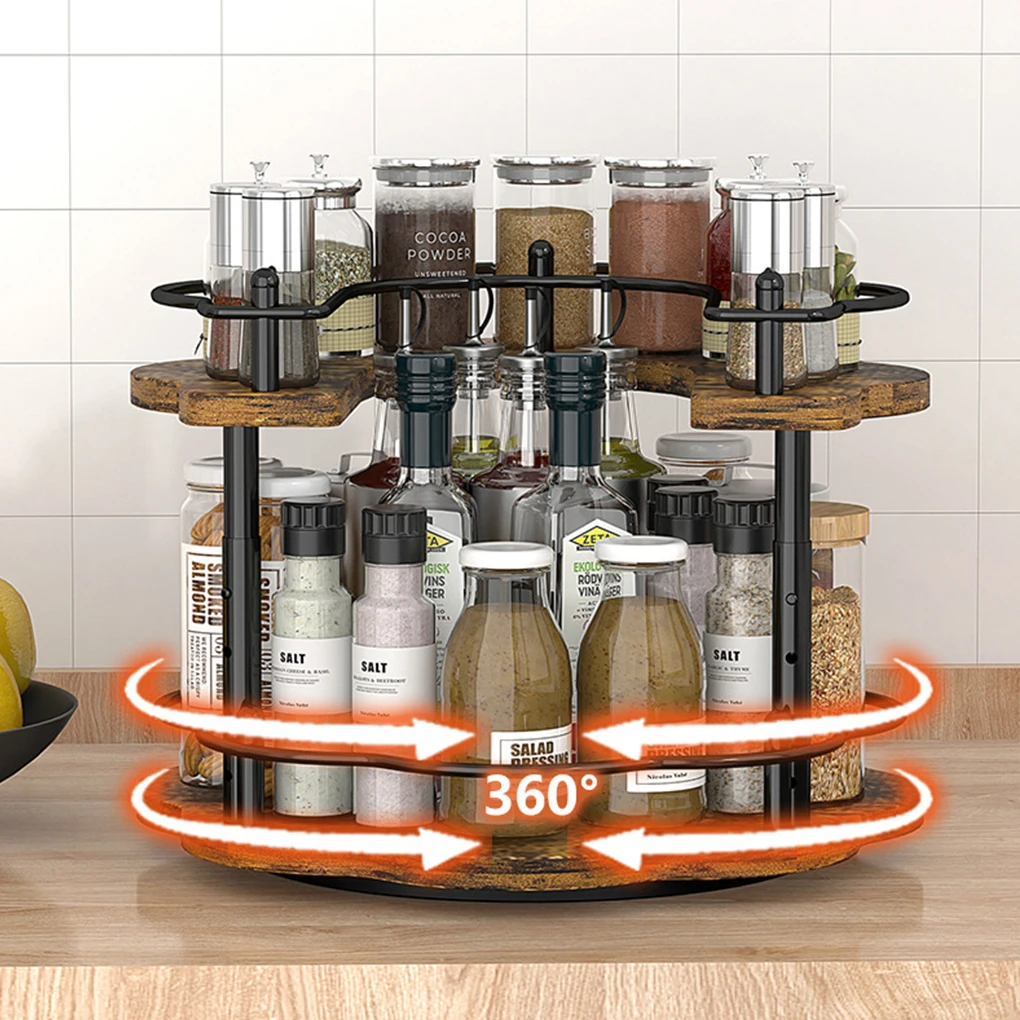 

1/2Layer Rotating Tray Spice Rack Organizer Jar Cans With Base Storage Bin Kitchen Organizer For Seasoning Cosmetic Storage Box