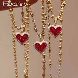 Foxanry Sparkling Zircon Love Heart Necklace For Women Girls New Trendy Sweet Elegant Clavicle Chain Wedding Bride Jewelry Gifts