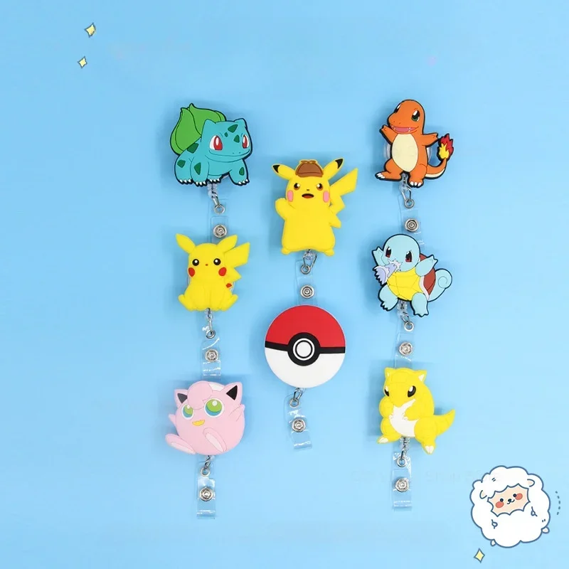 Pokemon Pikachu Psyduck Cartoon Retractable ID Lanyard Cute Badge Reel Name Tag Card Holder Clip Doctor Nurse Credential Holder