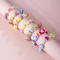 New Cute Colorful Candy Bear Heart Star Acrylic Beaded Elastic Bracelet for Girls and Children As The Best Bracelet Gift