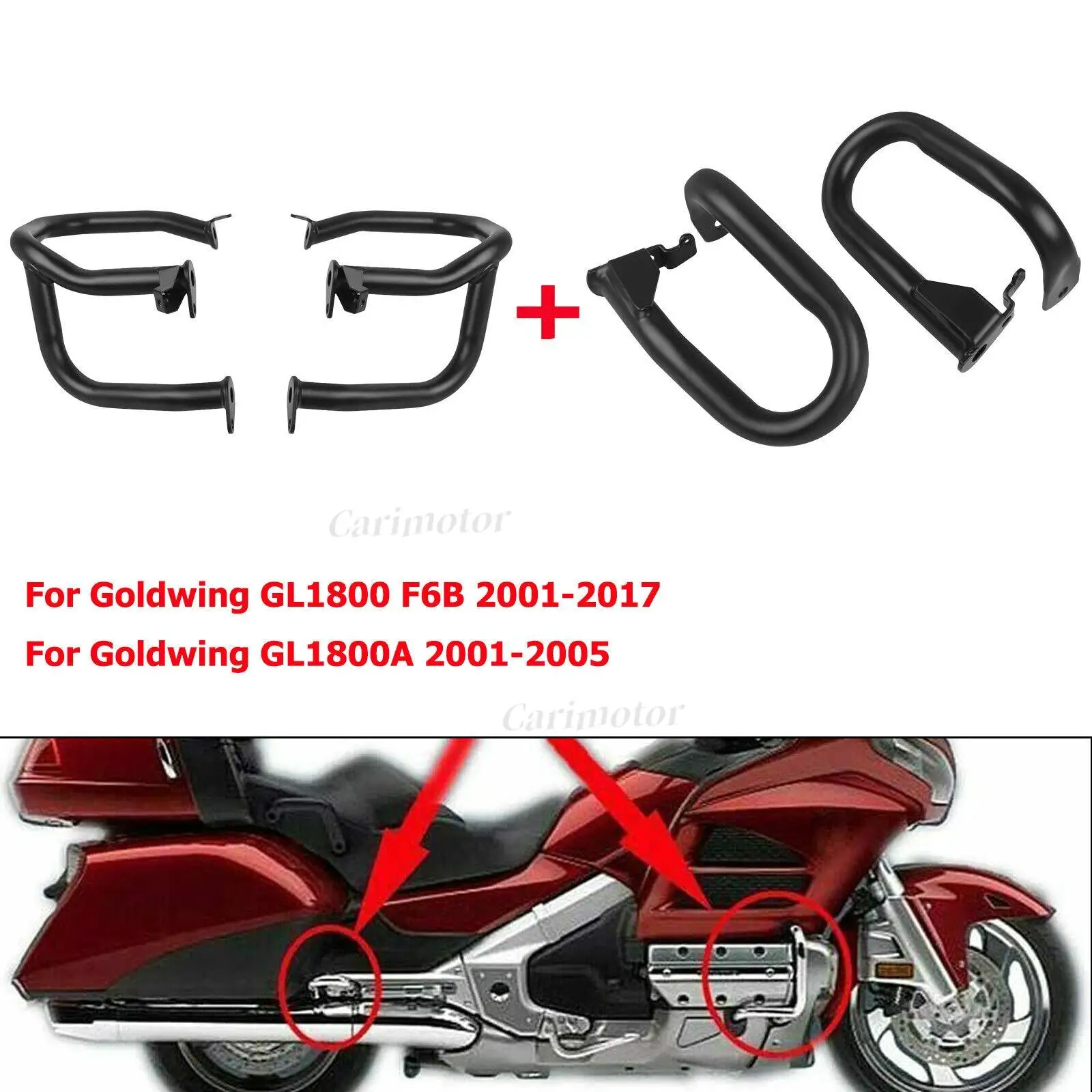 Black Front & Rear Engine Guard Crash Bars For Honda Goldwing GL1800 2001-2017