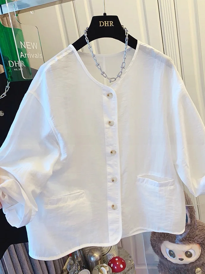 

Elegant plus Size 300 Pounds Summer Casual Vacation Women's Shirt Lightweight Thin Outerwear Short Sleeve round Neck Top