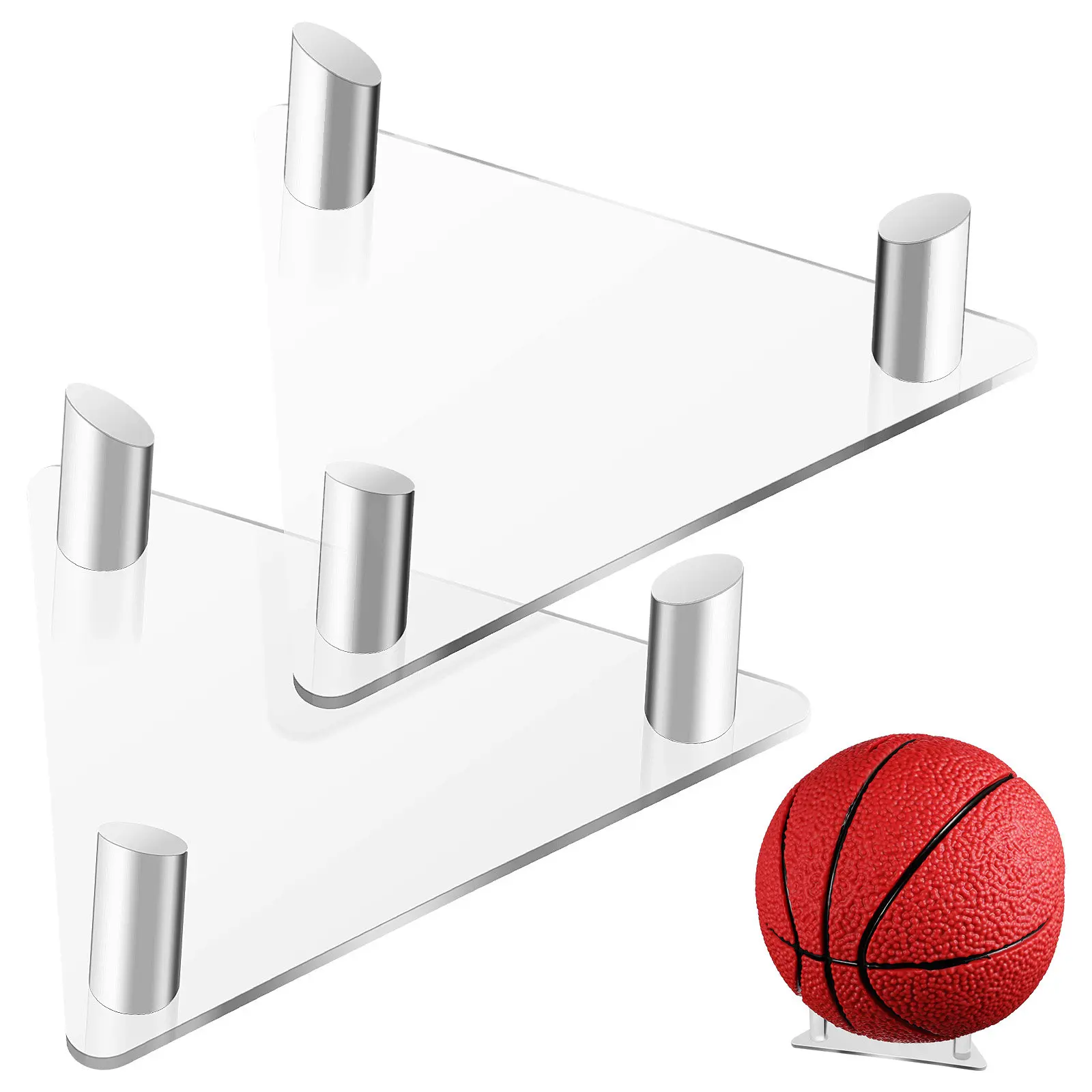 Acrylic Soccer Ball Stand Holder – Transparent Triangular Display Rack for Football, Basketball & Volleyball Storage