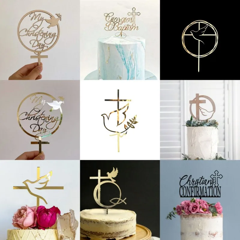 Peace Dove Cross Cake Toppers Plugin Holy Communion Baptist Party Decorative Cake Insert for The First Communion Party Supplies