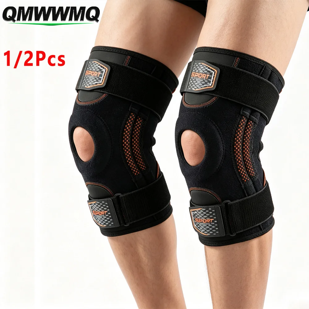 1/2PCS Compression Knee Support Sleeve, Adjustable Knee Brace with Side Stays, Sports Knee for Workout Running Cycling Fitness