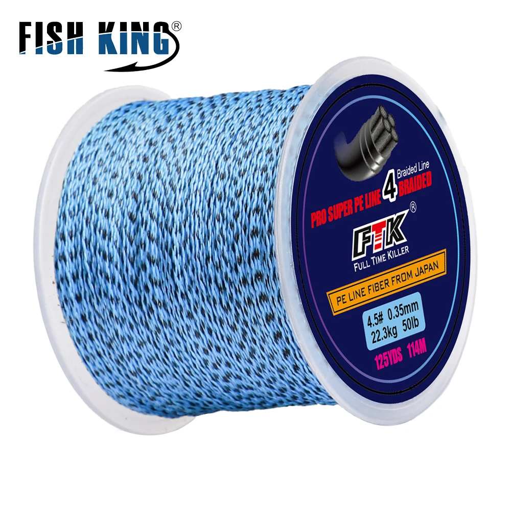 FISH KING 114M Braided Wire PE Braided Fishing 125Yards 0.16mm-0.35mm 20LB-50LB Line Multifilament Fiber Line for Saltwater