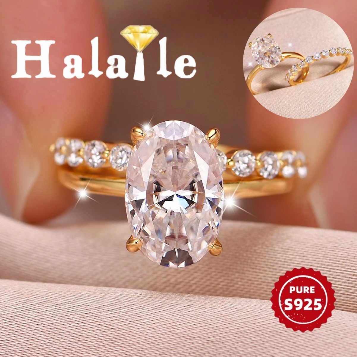 

Halaile 4.5ct Oval Cut D Color Moissanite Double Ring For Women Fine Jewelry Fashion Sparkling Luxury Wedding Engagement