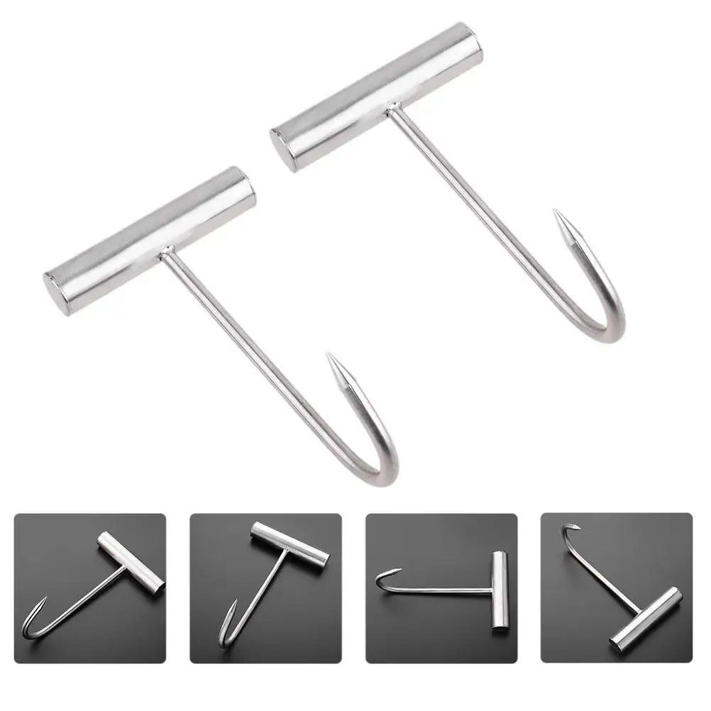 

2Pcs Stainless Steel T-Shaped Meat Hooks Heavy Duty Butcher Hooks for Pork Hanging Ham Processing Bbq Grill Hunters Kitchens