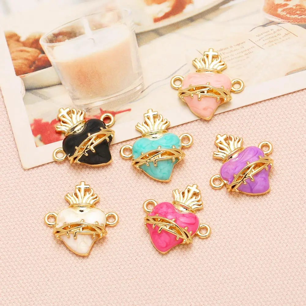 OCESRIO Multicolor Enamel Carrot Heart Charms for Bracelet Copper Gold Plated Cross Crossover Jewelry Making Supplies chma377