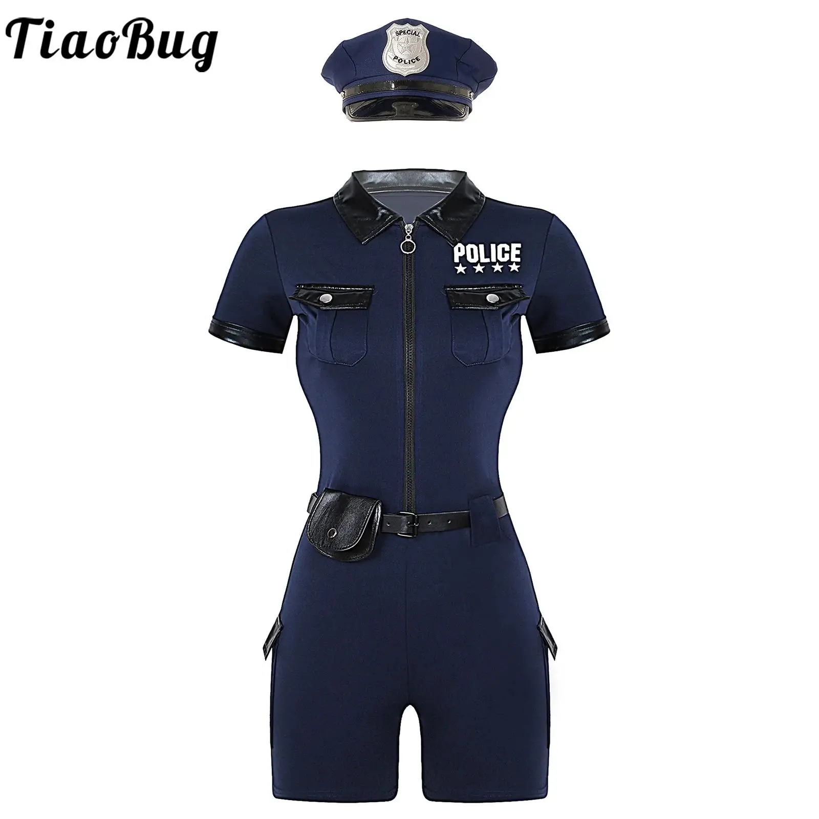 

Women Police Officer Costume Dirty Cop Policewoman Outfit Police Uniform Carnival Dress Up Set Bodysuit and Police Hat Suit
