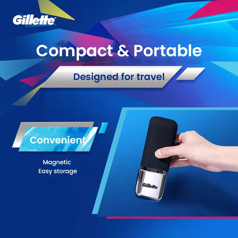 Gillette-Caixa de Viagem Magnética Preta Adequado Para Barbeador Manual Em Forma de T, Razor Case, Fusion Mach, Série Vector, Prata