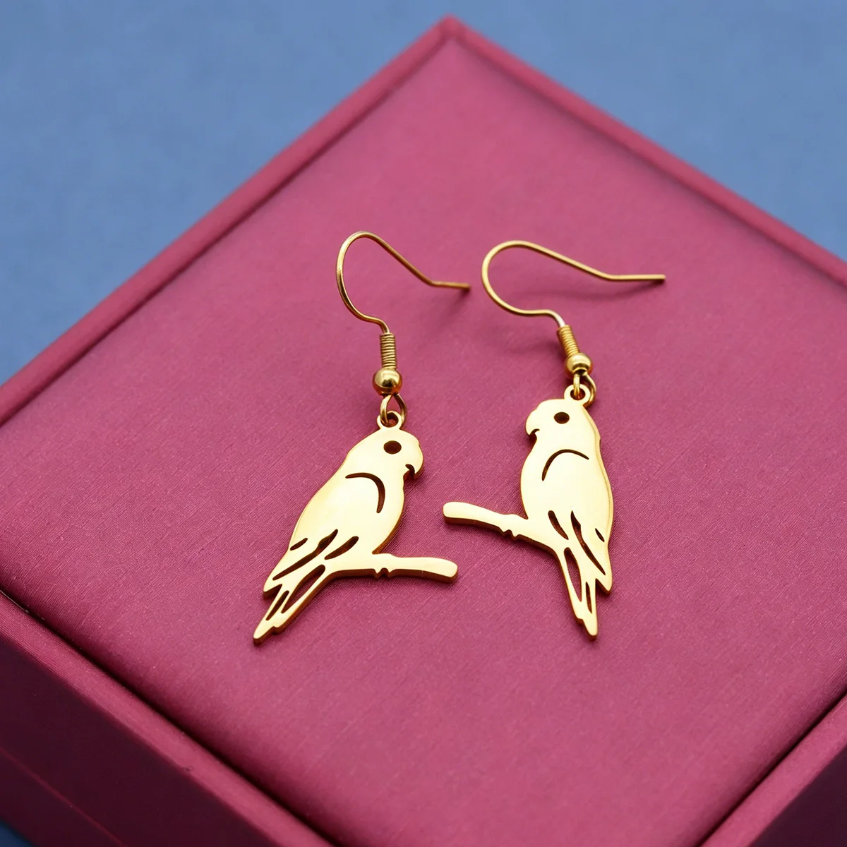 QIAMNI Stainless Steel Cartoon Birds with Branches Drop Earrings For Women Lovely Parrots Animals Dangle Earring Jewelry Gift