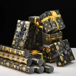 8 Pcs 50 x 70cm Gift Metallic Black and Gold Wrapping Paper Rolls for Valentines Day Birthdays Weddings Graduations Engagements