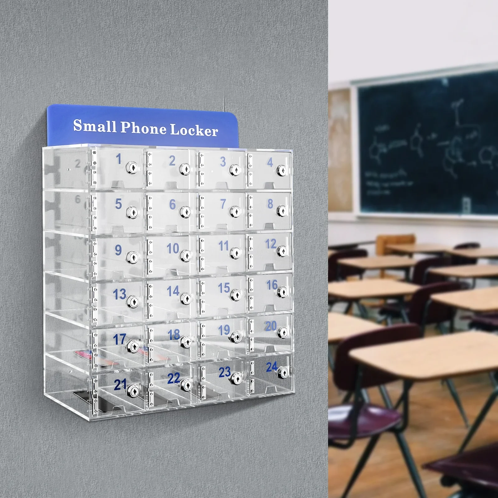

[Cell Phone Storage Cabinet] 24-Slot Acrylic Cell Phone Storage Cabinet - for Classroom Office - Secure Transparent
