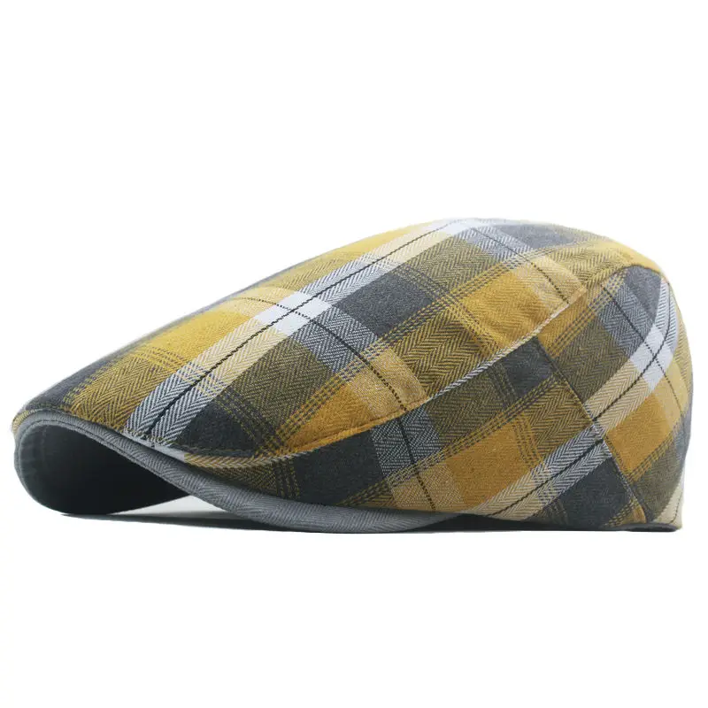 Spring Cotton Striped Print Newsboy Caps Flat Peaked Cap Men and Women Painter Beret Hats 117