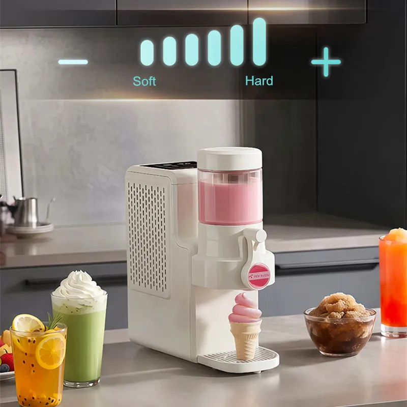 Commercial Ice Cream Maker Machine, 2-in-1 Frozen Smoothie/Milkshake Maker, 500mL Stainless Steel Bowl with Compressor,120V/220V