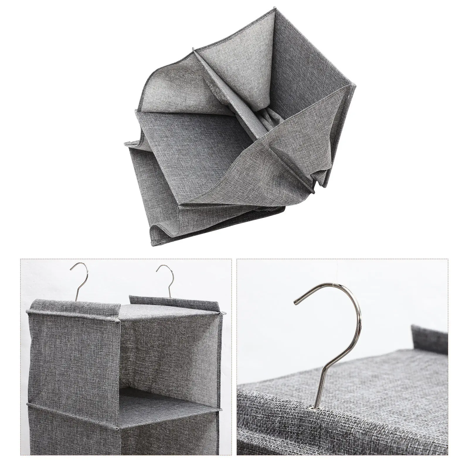 

3-Tier Closet Organizer Linennette Material Hanging Wardrobe Storage Bag Foldable Clothes Organizer Multi-Layer Household