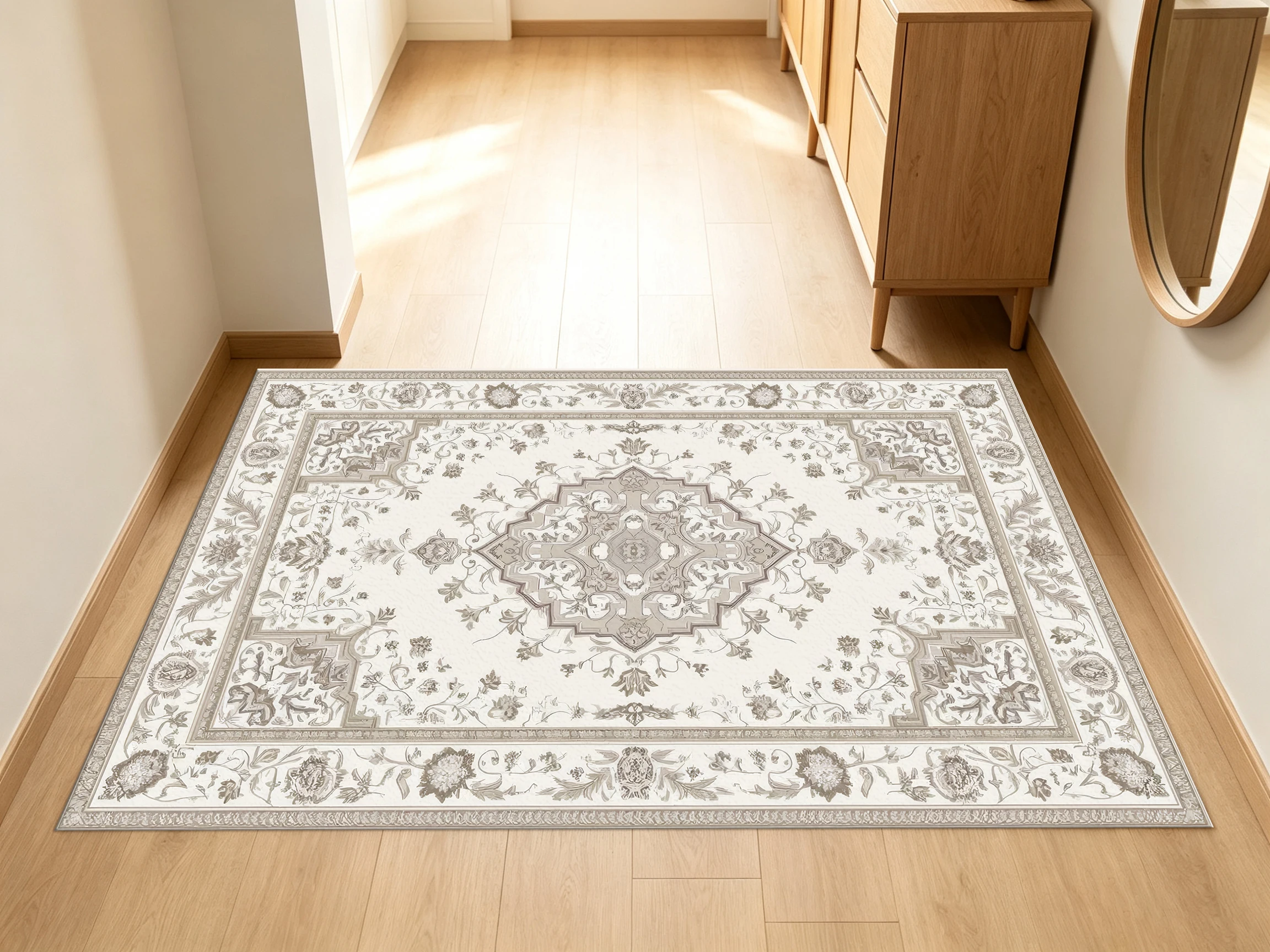 2D Carpet, Large 2D Carpet in Beige and Coffee Colors, European Vintage Persian Pattern, Comfortable to Walk On, Suitable for Living…